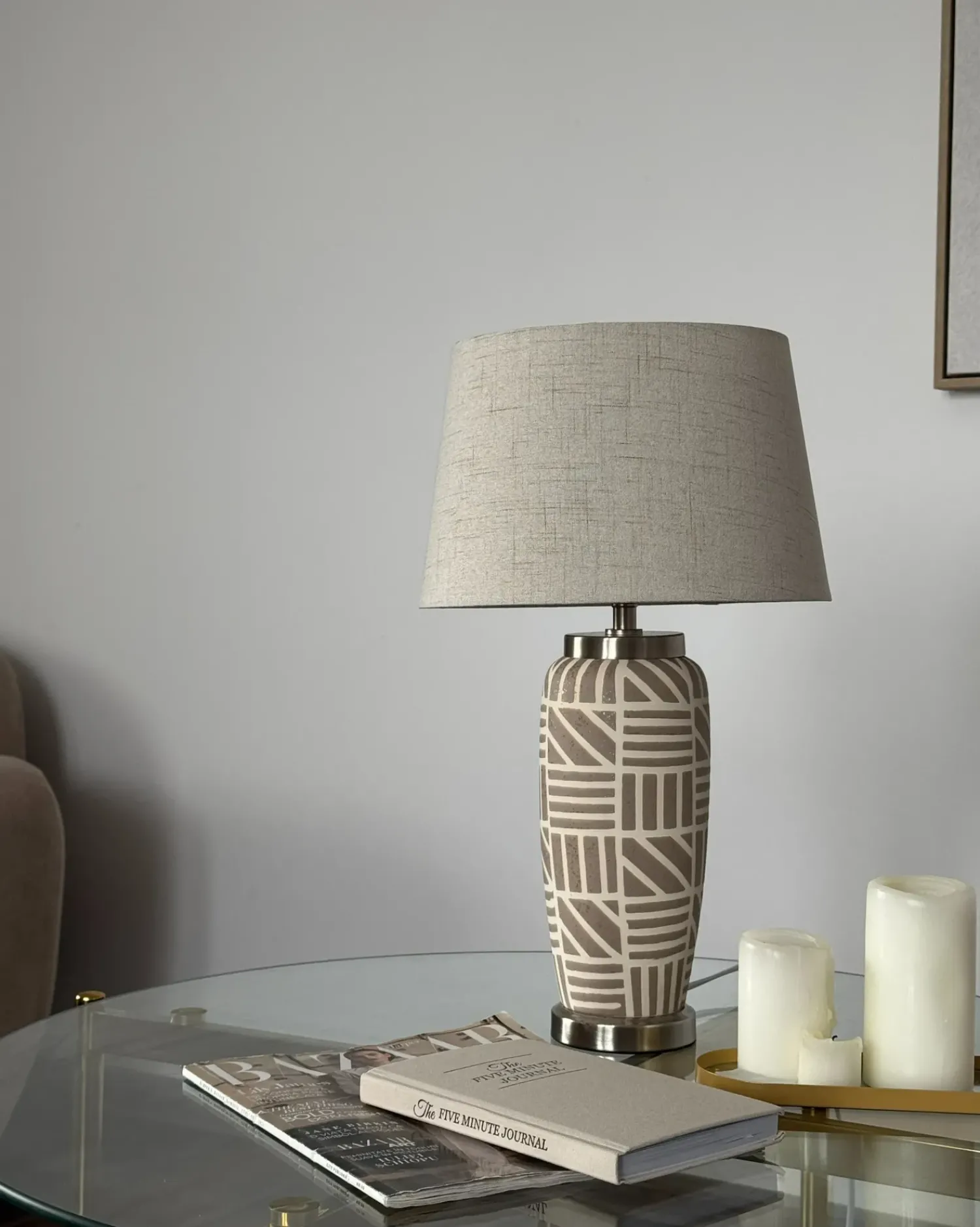 Best Beliani Lampada da tavolo TRAISEN Ceramica Beige Argento Bianco Beige