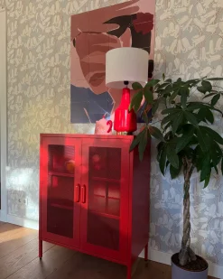 Online Beliani Lampada da tavolo TRIVERSA Ceramica Rosso Bianco Rosso