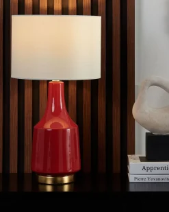 Online Beliani Lampada da tavolo TRIVERSA Ceramica Rosso Bianco Rosso