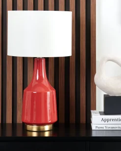 Online Beliani Lampada da tavolo TRIVERSA Ceramica Rosso Bianco Rosso