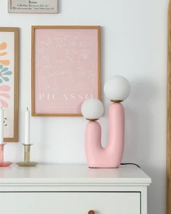 Beliani Lampada da tavolo TULUN Rosa pastello Bianco Rosa