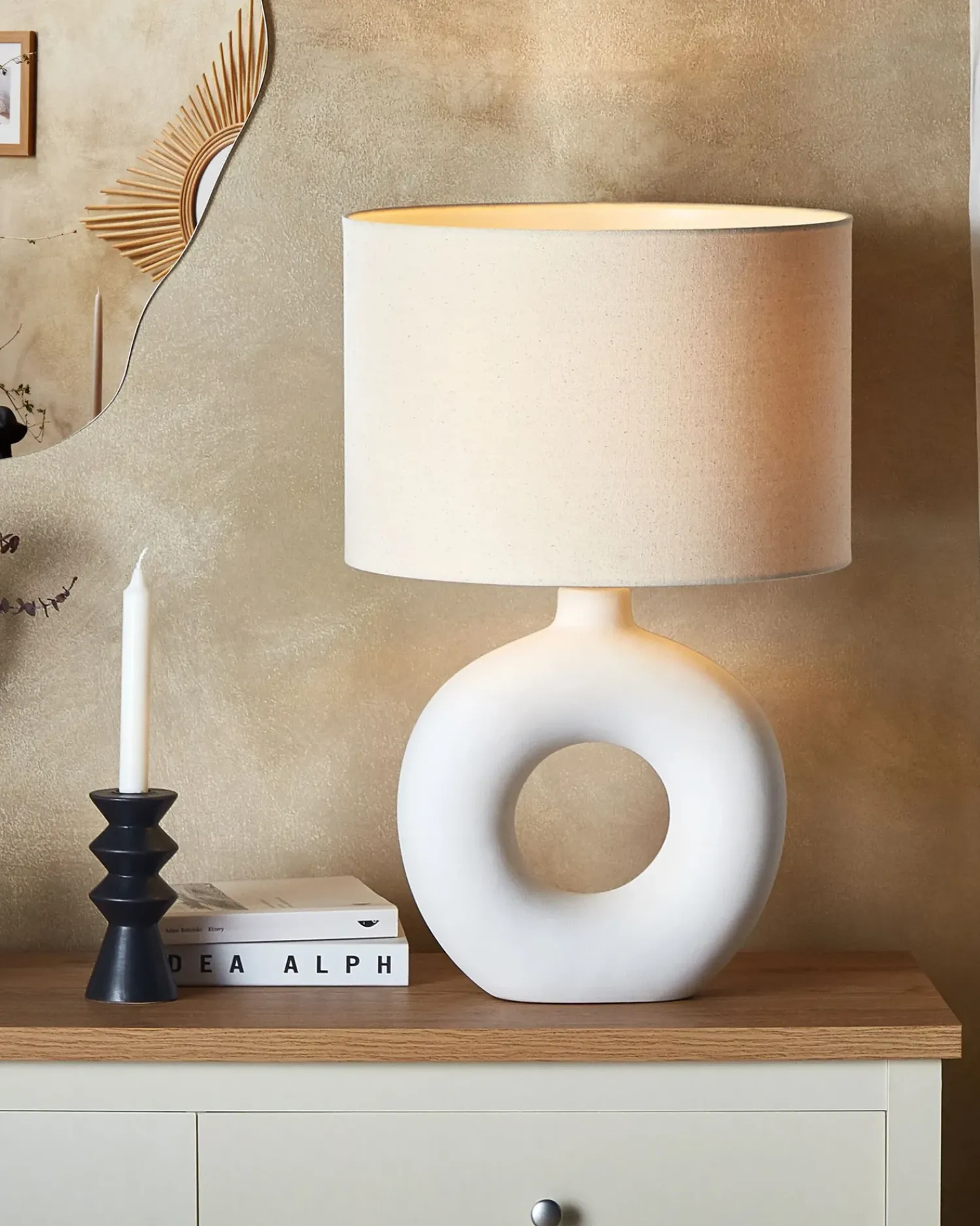 Online Beliani Lampada da tavolo VENTA Ceramica Bianco Bianco Beige