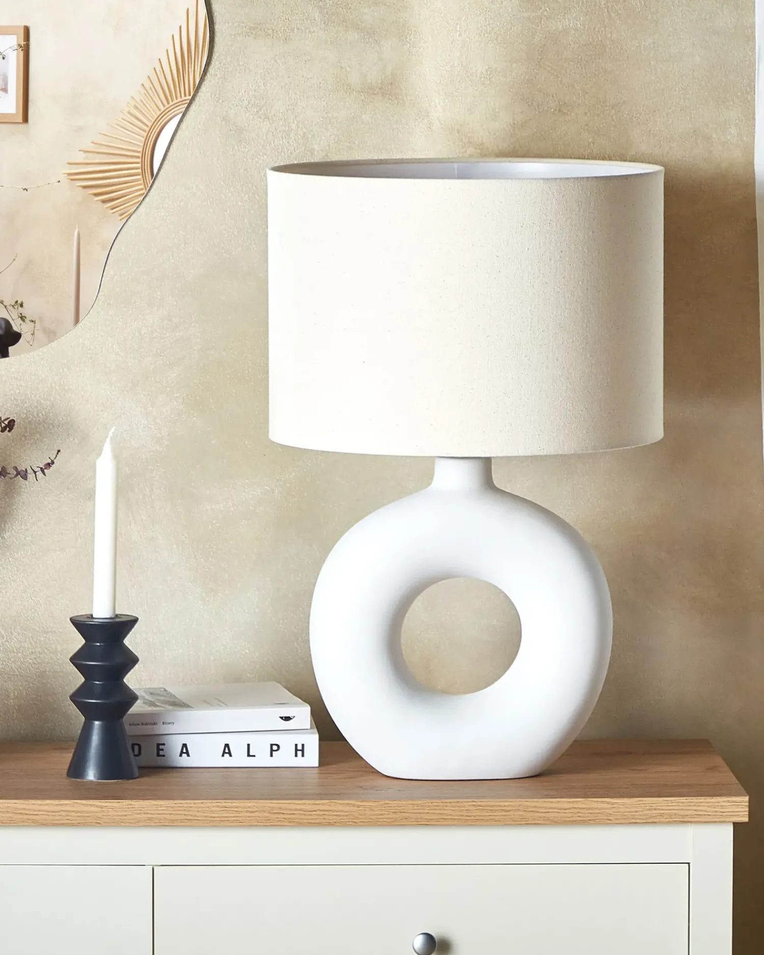 Online Beliani Lampada da tavolo VENTA Ceramica Bianco Bianco Beige