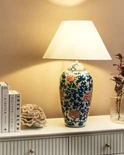 Hot Beliani Lampada da tavolo VERUSA Porcellana Bianco/Blu Bianco Blu Rosso