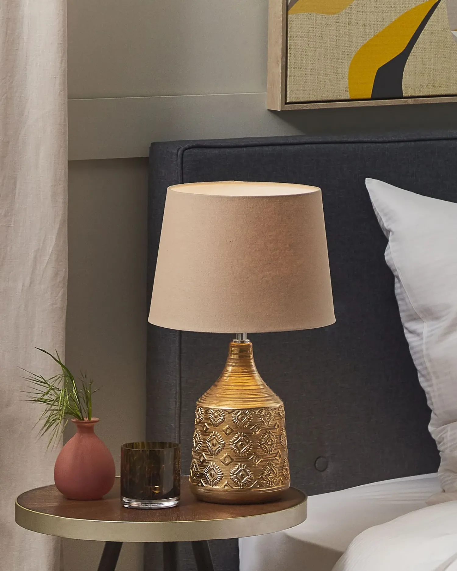 Beliani Lampada da tavolo WARI Ceramica Marrone dorato Beige Marrone