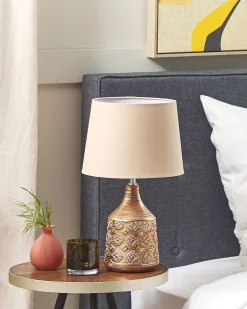 Beliani Lampada da tavolo WARI Ceramica Marrone dorato Beige Marrone
