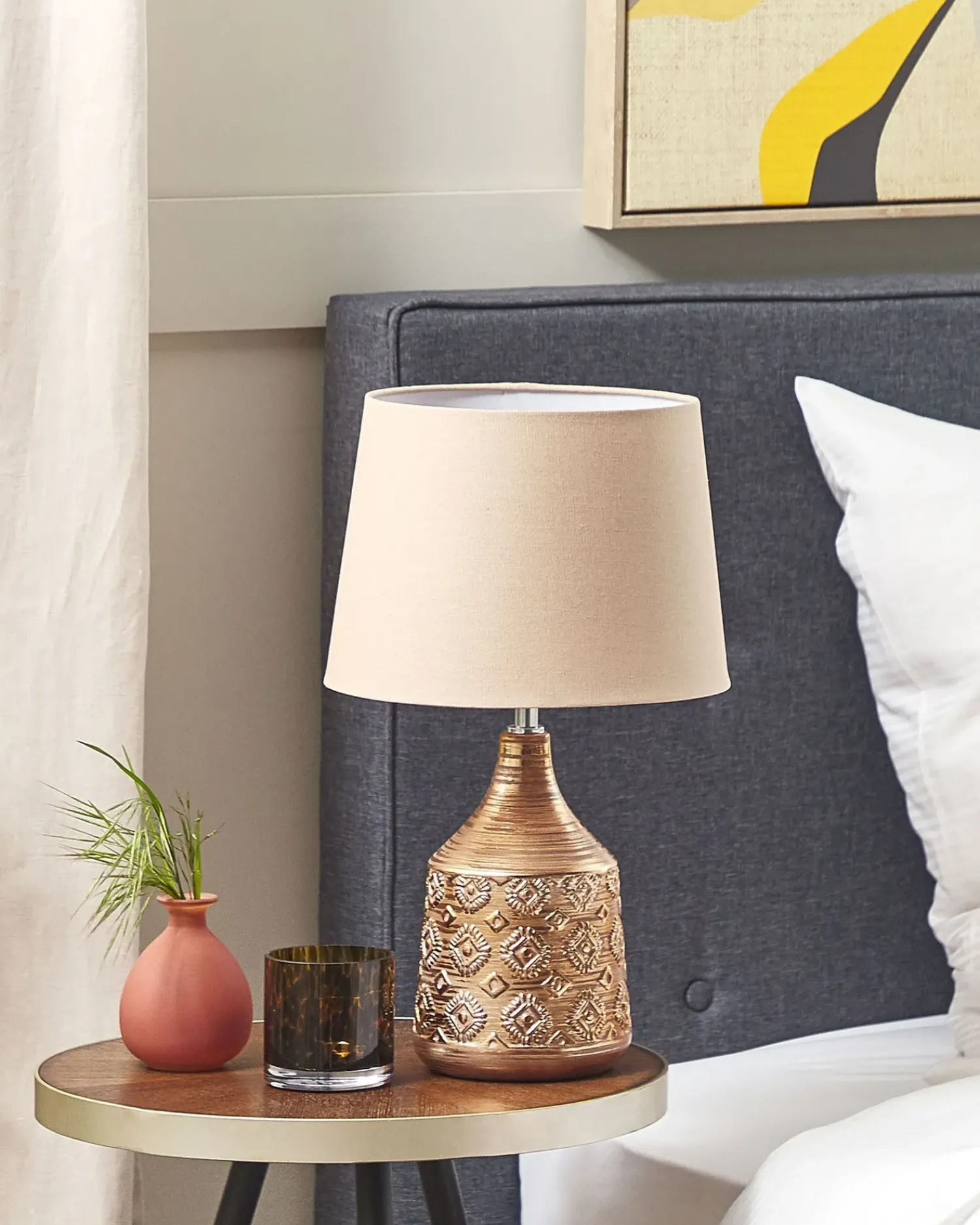 Beliani Lampada da tavolo WARI Ceramica Marrone dorato Beige Marrone