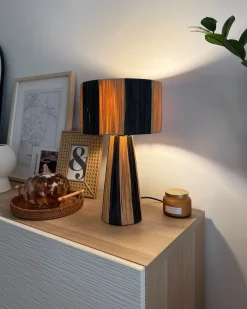 Sale Beliani Lampada da tavolo WELMEL Vimini Marrone/Nero Naturale Nero