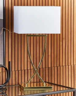 Outlet Beliani Lampada da tavolo YASUNI Metallo Bianco/Oro Bianco Oro