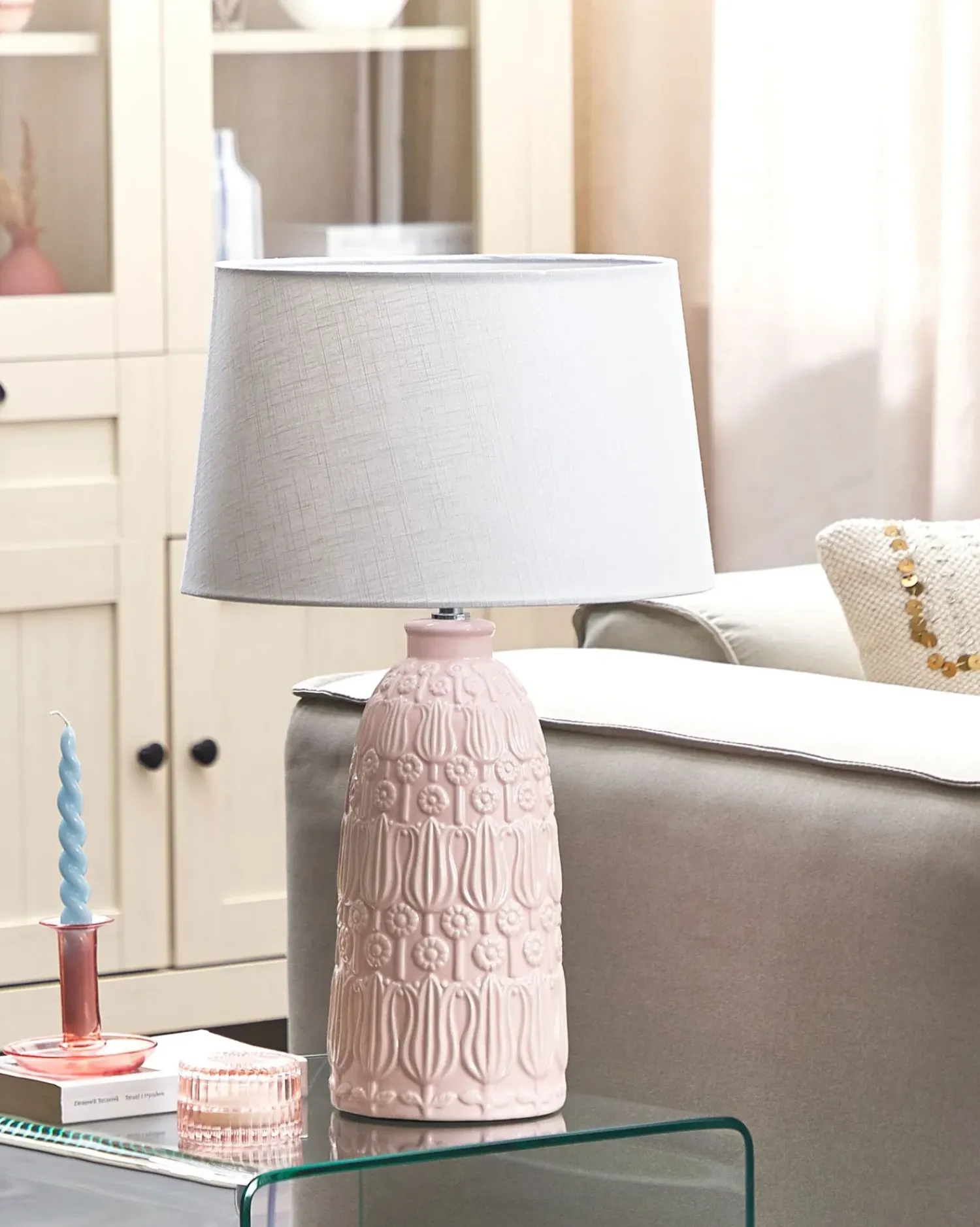 Sale Beliani Lampada da tavolo ZARIMA Ceramica Rosa Bianco Rosa