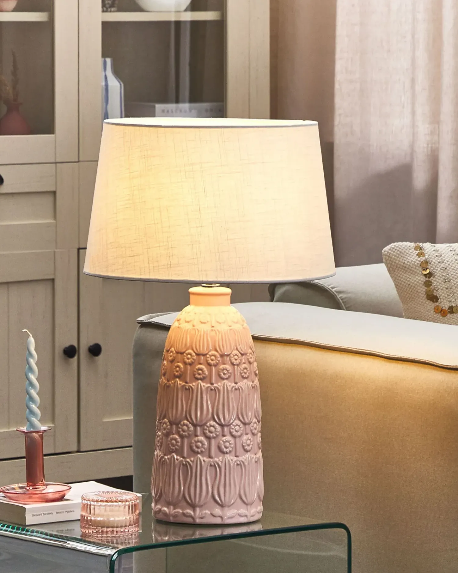 Sale Beliani Lampada da tavolo ZARIMA Ceramica Rosa Bianco Rosa