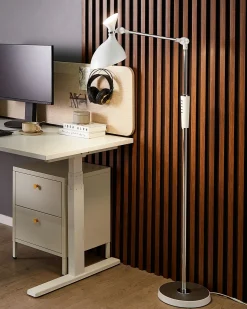 Sale Beliani Lampada da terra a LED ANDROMEDA con dimmer Metallo Bianco Bianco Argento Nero