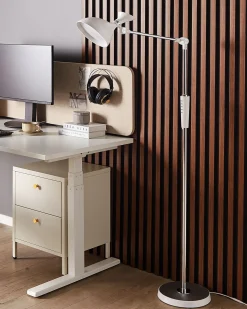 Sale Beliani Lampada da terra a LED ANDROMEDA con dimmer Metallo Bianco Bianco Argento Nero