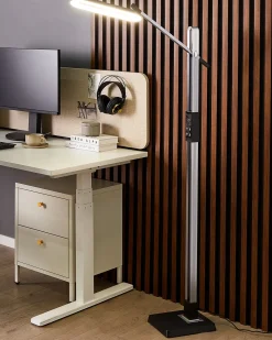 Sale Beliani Lampada da terra a LED AQUARIUS con dimmer Metallo Grigio scuro Grigio Nero