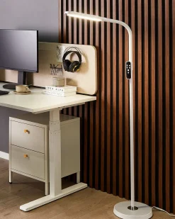 Sale Beliani Lampada da terra a LED ARIES con telecomando con dimmer Metallo Bianco