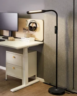 Discount Beliani Lampada da terra a LED ARIES con telecomando con dimmer Metallo Nero