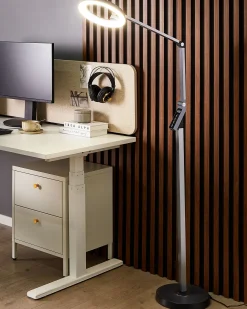 Outlet Beliani Lampada da terra a LED CARINA con dimmer Metallo scuro Grigio