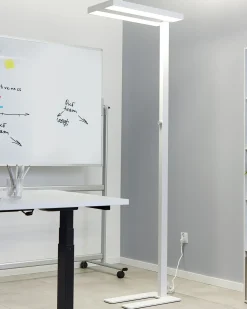Beliani Lampada da terra a LED TAURUS con dimmer Metallo Bianco