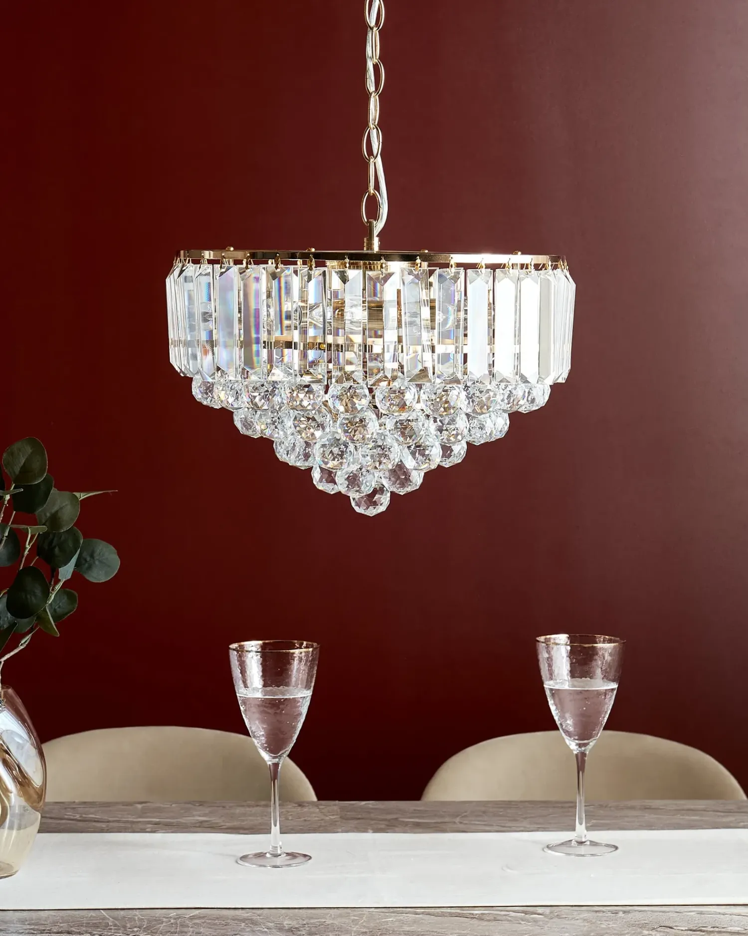 Outlet Beliani Lampadario ACHEIRO S Cristallo Oro Oro Trasparente
