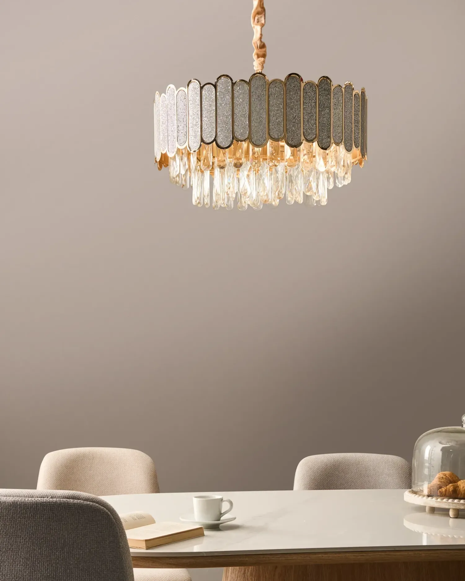 New Beliani Lampadario AGUARICO Vetro Ottone Ottone Trasparente
