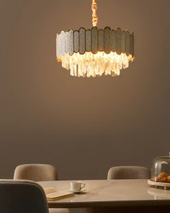 New Beliani Lampadario AGUARICO Vetro Ottone Ottone Trasparente