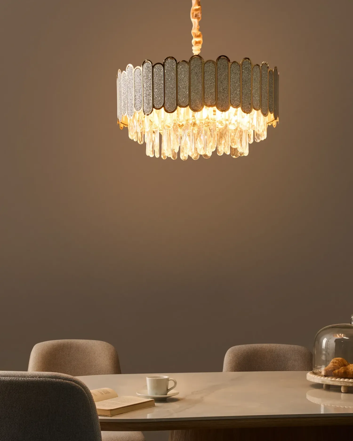 New Beliani Lampadario AGUARICO Vetro Ottone Ottone Trasparente