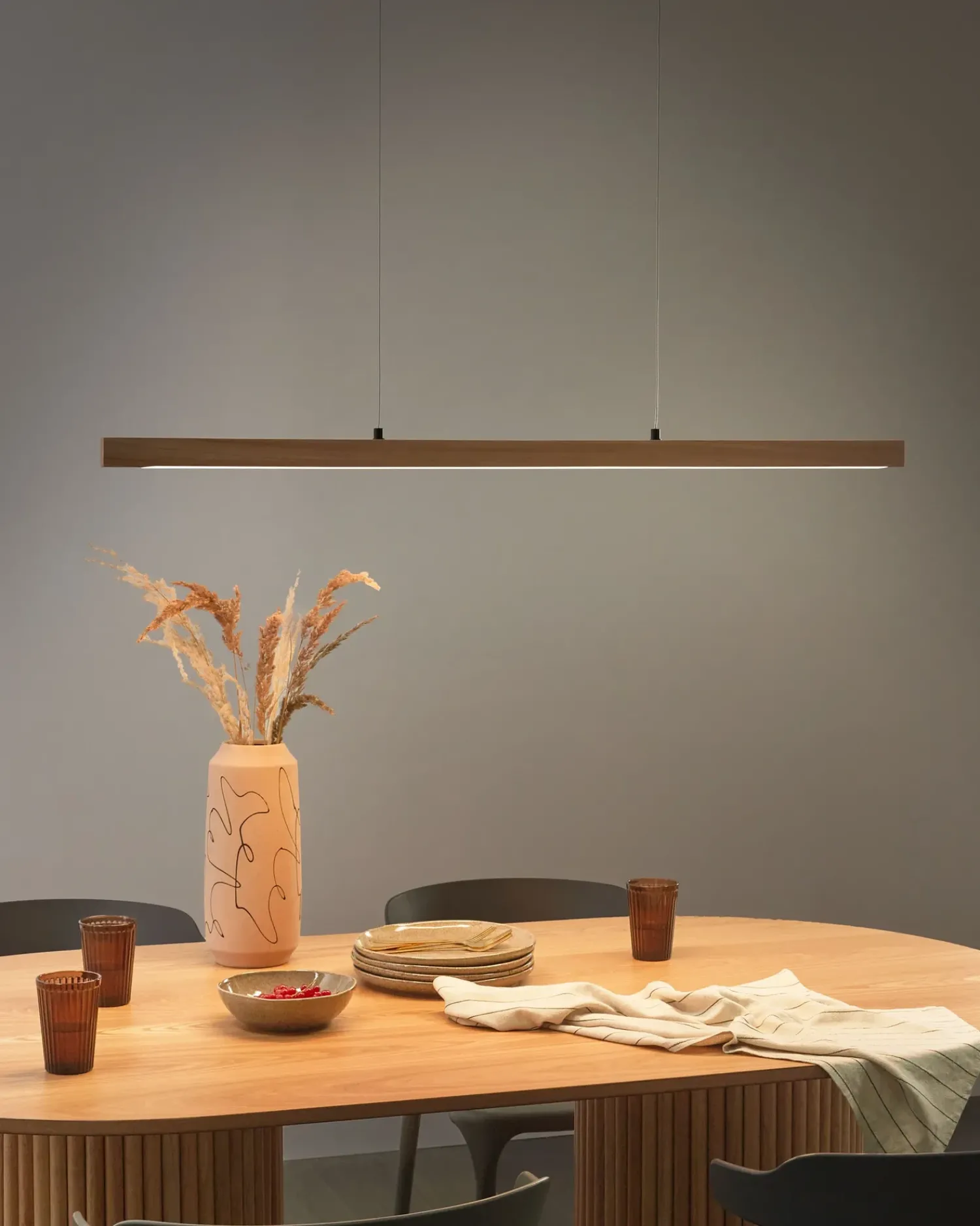 Beliani Lampadario a LED STEWARTS con telecomando con dimmer Legno di quercia chiaro Marrone