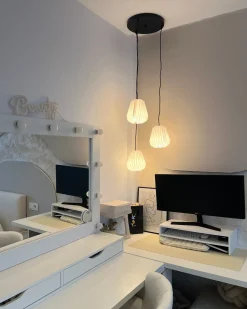 Clearance Beliani Lampadario a 3 luci HONDE Carta Bianco Bianco Nero