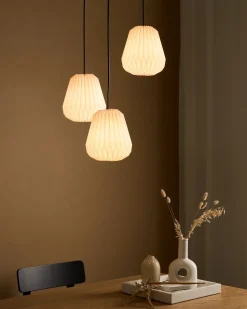 Clearance Beliani Lampadario a 3 luci HONDE Carta Bianco Bianco Nero