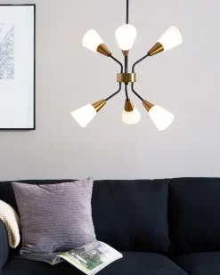 Beliani Lampadario AROYO Vetro Bianco Bianco Nero Oro