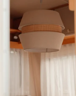 Beliani Lampadario ATOYAC Lino sintetico Beige Beige Naturale