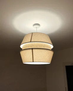 Beliani Lampadario ATOYAC Lino sintetico Beige Beige Naturale