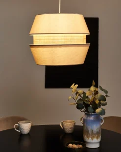 Beliani Lampadario ATOYAC Lino sintetico Beige Beige Naturale