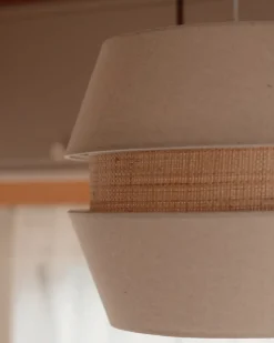 Beliani Lampadario ATOYAC Lino sintetico Beige Beige Naturale
