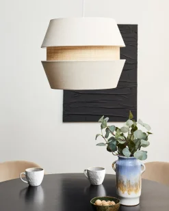 Beliani Lampadario ATOYAC Lino sintetico Beige Beige Naturale