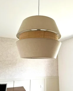 Beliani Lampadario ATOYAC Lino sintetico Beige Beige Naturale