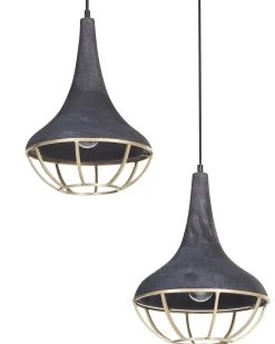 Hot Beliani Lampadario BAGMATI Legno di mango Nero Ottone Nero