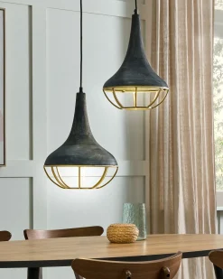 Hot Beliani Lampadario BAGMATI Legno di mango Nero Ottone Nero