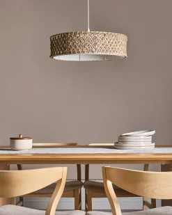 Hot Beliani Lampadario BLONDIN Corda di carta Naturale Bianco Naturale