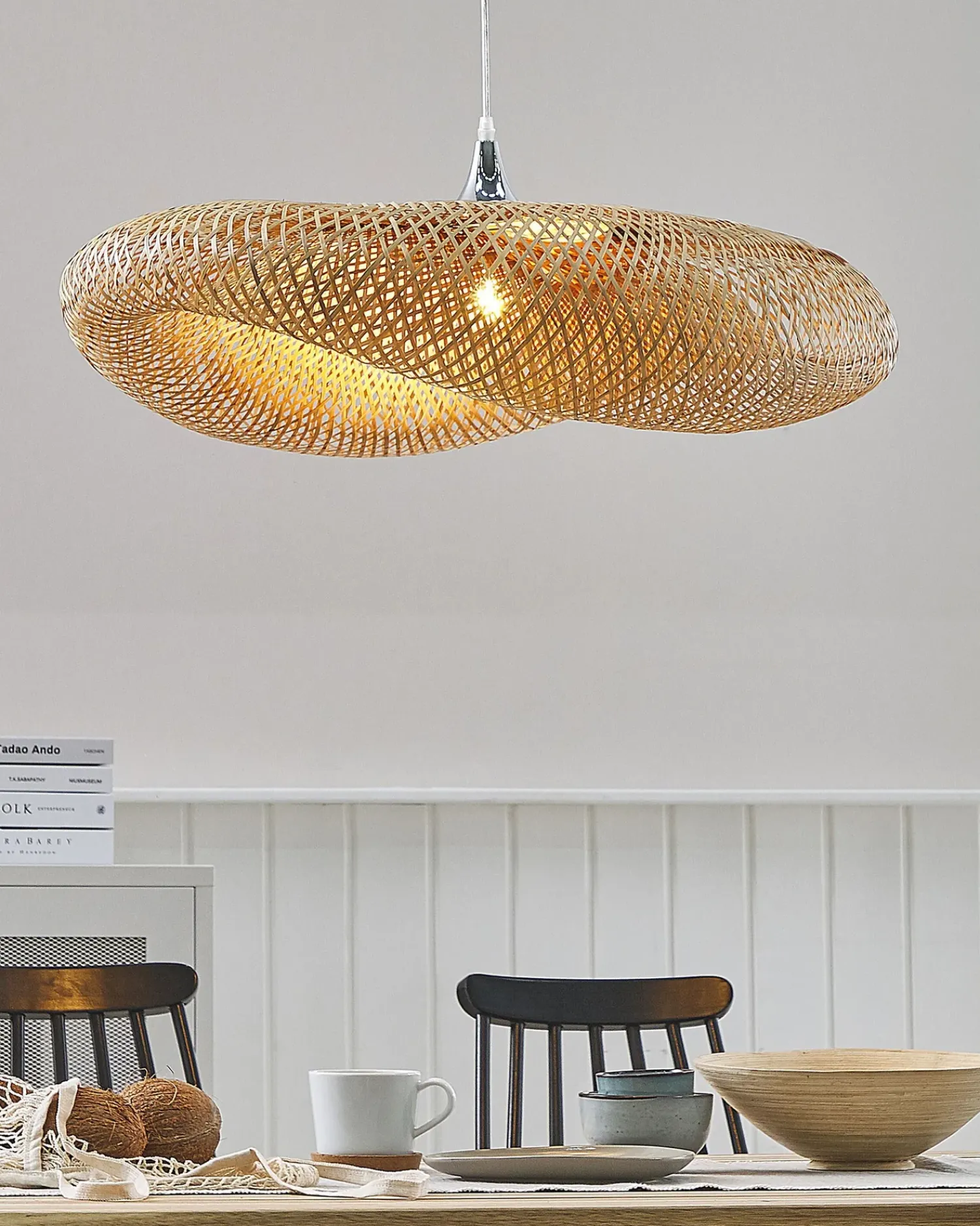 Hot Beliani Lampadario BOYNE Bambù Marrone chiaro Argento Marrone Trasparente