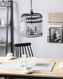 New Beliani Lampadario CELON Metallo Nero Trasparente Nero