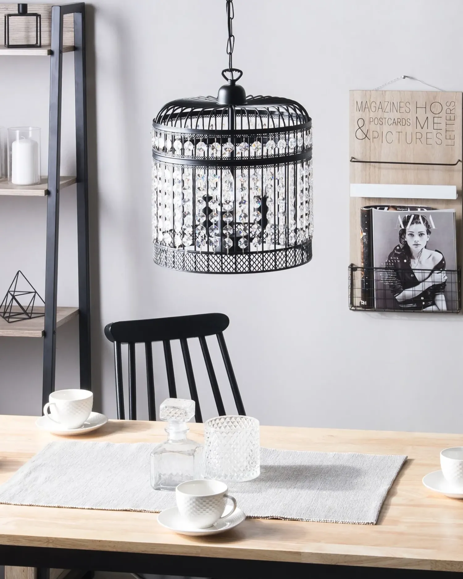 New Beliani Lampadario CELON Metallo Nero Trasparente Nero