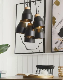 Hot Beliani Lampadario CESTOS Metallo Nero Marrone Nero