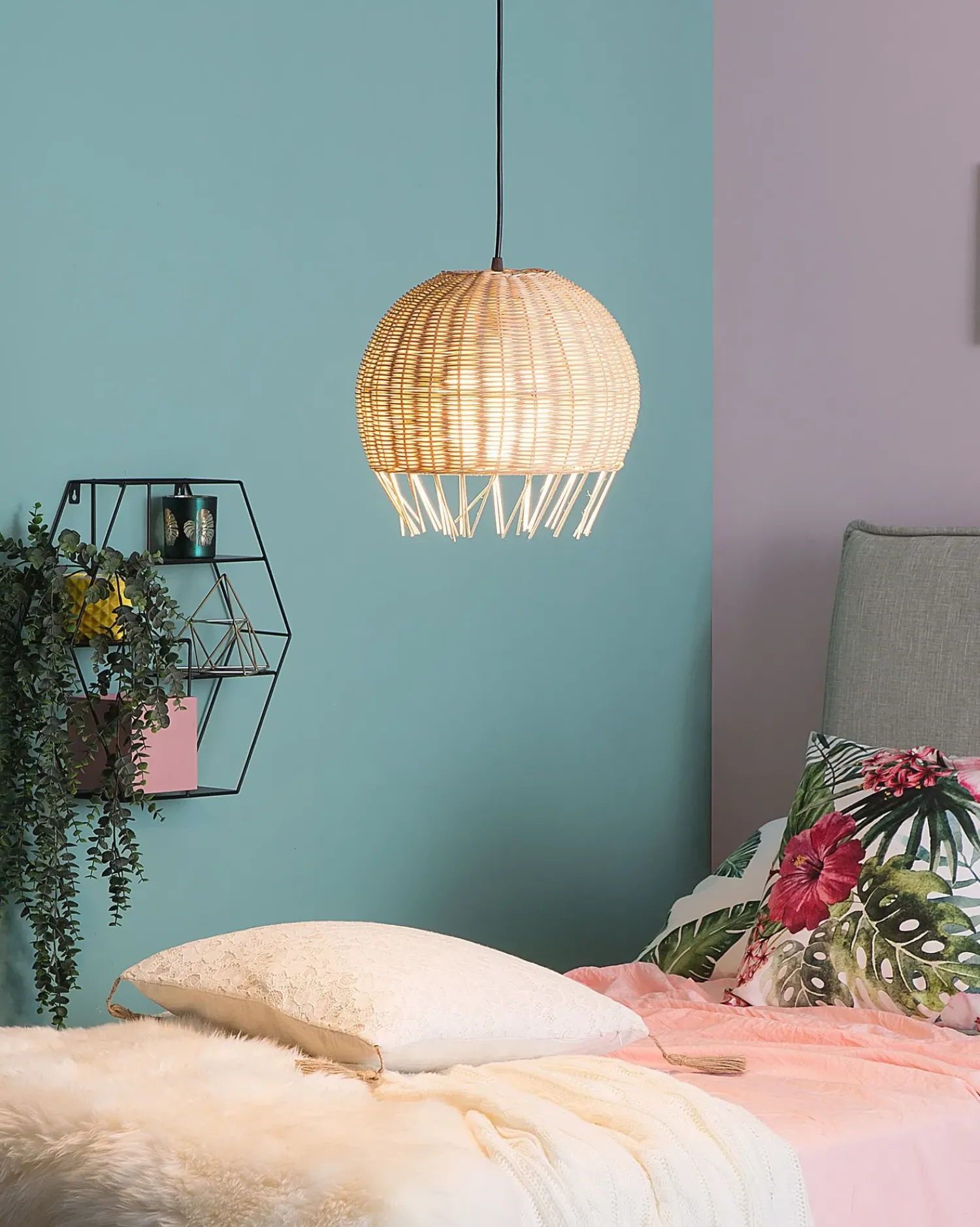 Online Beliani Lampadario DRINO Rattan Marrone chiaro Beige Naturale