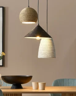 Hot Beliani Lampadario ENDRICK Vimini Naturale Bianco Marrone Bianco Naturale Marrone Nero