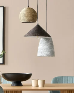 Hot Beliani Lampadario ENDRICK Vimini Naturale Bianco Marrone Bianco Naturale Marrone Nero