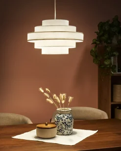 New Beliani Lampadario EREBATO Lino sporco Bianco