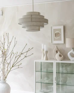 New Beliani Lampadario EREBATO Lino sporco Bianco