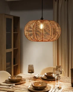 Hot Beliani Lampadario KIBI Rattan Naturale Naturale Nero