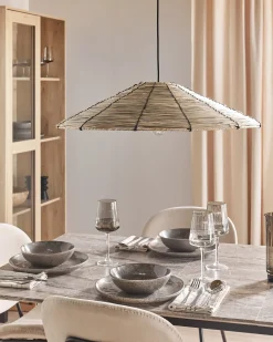 Clearance Beliani Lampadario LUAGAN Vimini Naturale Naturale Nero